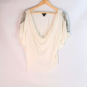 AUDREY ANN Size Med swoop neck jeweled shoulder